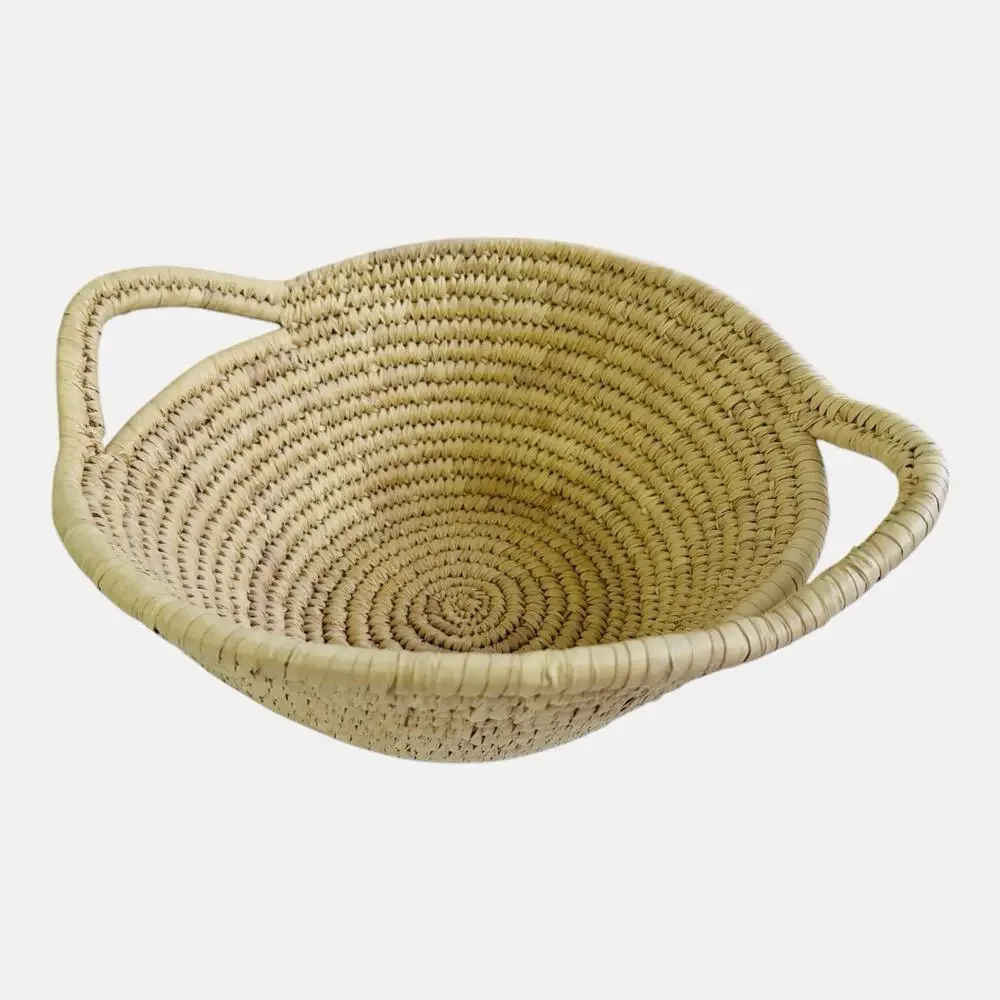Handwoven Basket With Handles Woven Design 11.5” Diameter 5.5” Depth